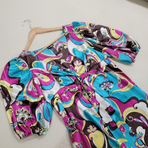 Bisou Bisou Colorful Women's Dress with Puff Sleeves Size 10 - Picture 2 of 16